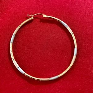 14k gold tri color hoop earrings 50mm -Real stamp 14k gold